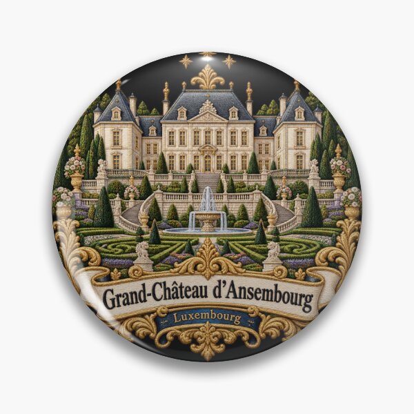 Item preview, Grand Château d’Ansembourg Luxembourg Ornate Embroidered Garden Art designed and sold by Emoji Emblems.