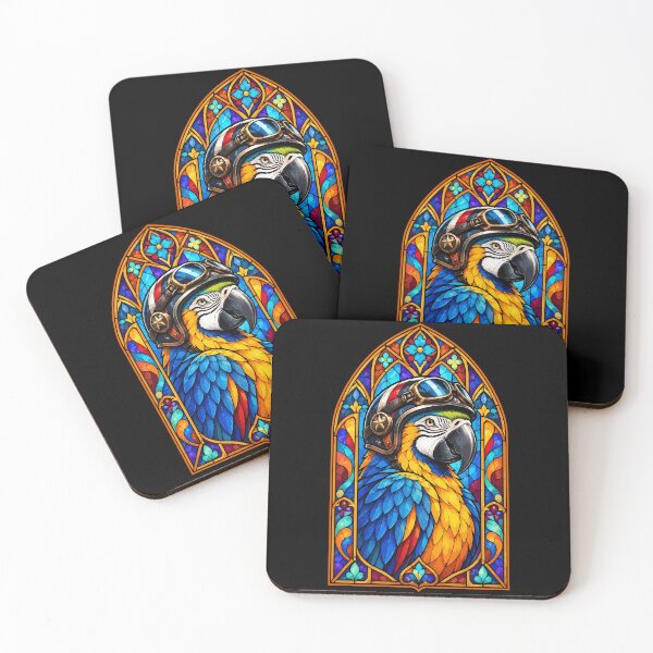 Item preview, Biker Macaw Parrot Stained Glass Art designed and sold by TomFrontierArt.