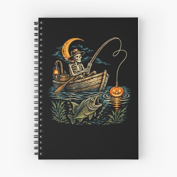 Item preview, Retro Skeleton Fishing Halloween Pumpkin Vintage Spooky designed and sold by Moizento.