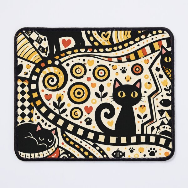 Item preview, Whimsical Black Cats and Golden Folk Art designed and sold by PatternFablee.