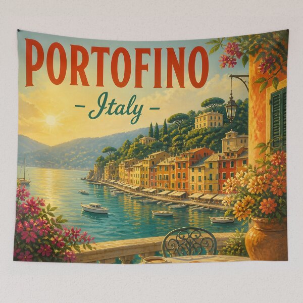 Item preview, Portofino Italy – Vintage Harbour Breakfast Travel Poster designed and sold by LSVart.