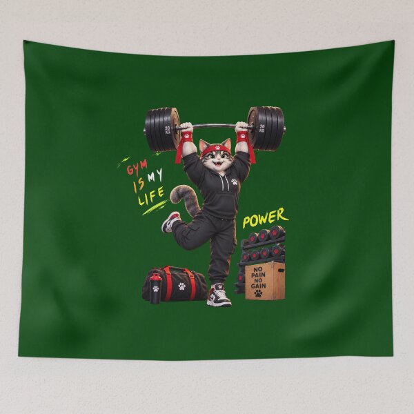 Item preview, Gym Is My Life Power Cat Lifting Weights Funny Fitness Shirt designed and sold by Ibrahimsaeed27.
