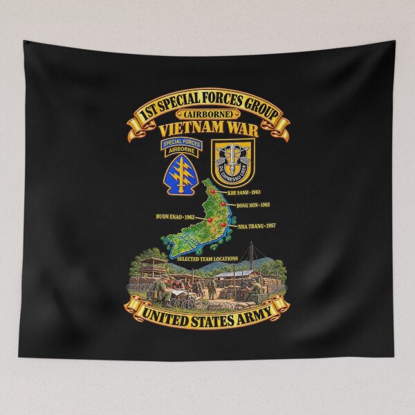 Item preview, 1st Special Forces Group w Flash - SSI - Vietnam Map w Selected Team Locations - A Camp Scene - 3D - Transparent designed and sold by Military Insignia Products.