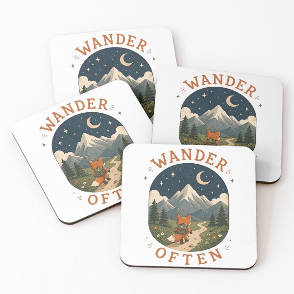 Item preview, Wander Often Cute Fox Adventure Mountain Moon Nature Illustration designed and sold by dreamz-world.