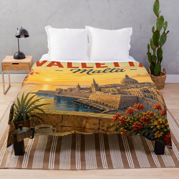 Item preview, Valletta Malta – Vintage Skyline Breakfast Travel Poster designed and sold by LSVart.