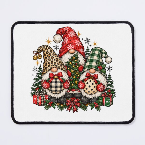 Item preview, Christmas Gnomes Design, Cute Holiday Gnome Trio, Leopard Print Buffalo Plaid Gnomes, Rustic Christmas Artwork, Festive Winter Decor designed and sold by LandFinStudio.