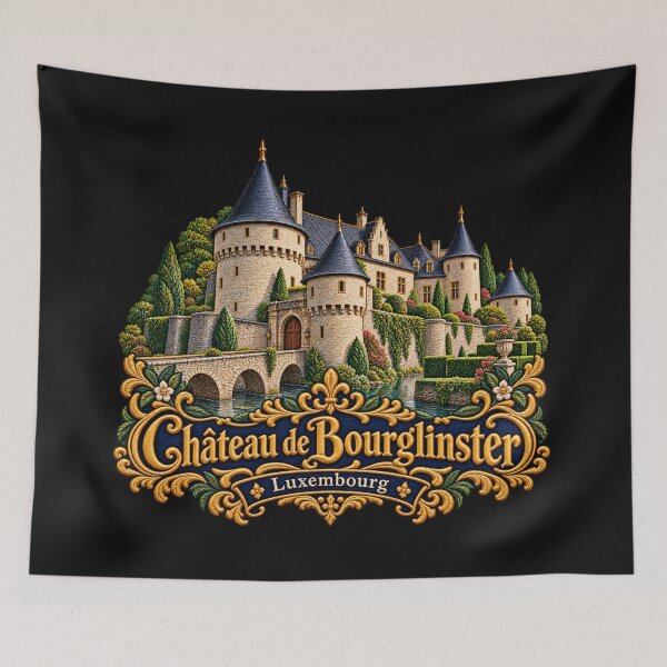 Item preview, Bourglinster Castle Luxembourg Ornate Embroidered Travel Art designed and sold by Emoji Emblems.
