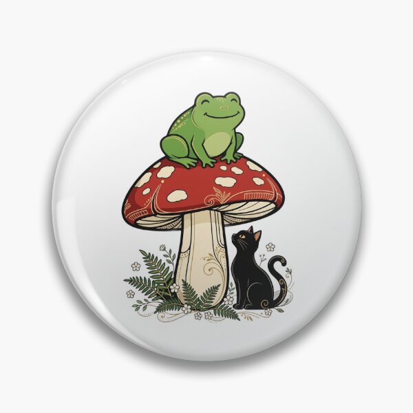 Item preview, Frog on Mushroom | Cute Frog and Black Cat Cottagecore Design designed and sold by HexAndHearth.