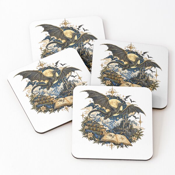 Item preview, Fantasy Dragon Moon Castle Vintage Book Art designed and sold by LandFinStudio.