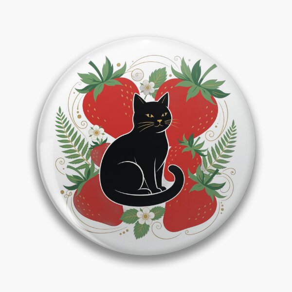 Item preview, Strawberry Cat | Black Cat with Strawberries Cottagecore Design designed and sold by HexAndHearth.