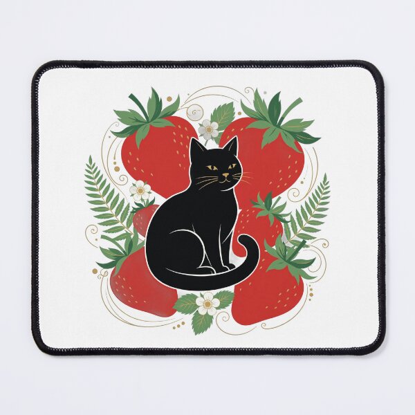 Item preview, Strawberry Cat | Black Cat with Strawberries Cottagecore Design designed and sold by HexAndHearth.