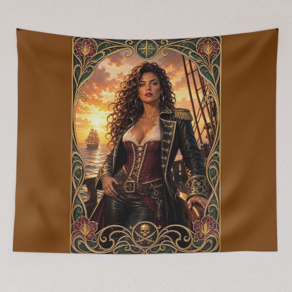 Item preview, Pirate Queen of the Golden Age Captain Vesera Kestrel Elegant AI Concept Art by Xzendor7 designed and sold by Xzendor7 Digital Art Creations.