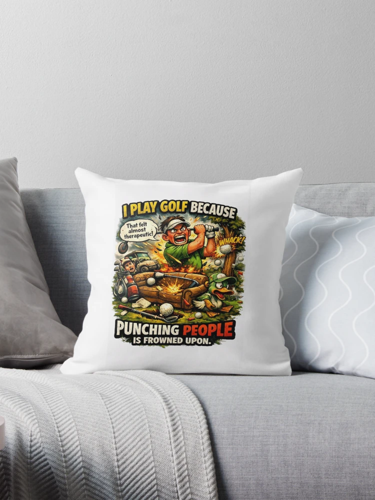 Thumbnail 1 of 4, Pillow, Golf Rage Comic Style Design designed and sold by RMBPrintStudio.