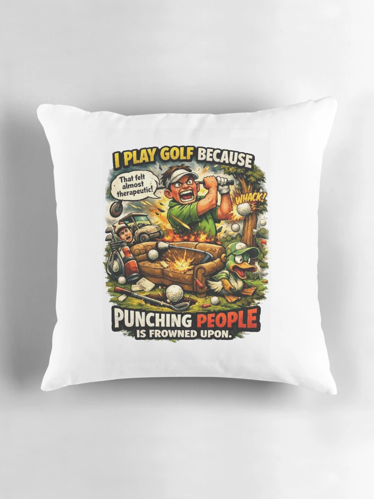 Thumbnail 3 of 4, Pillow, Golf Rage Comic Style Design designed and sold by RMBPrintStudio.