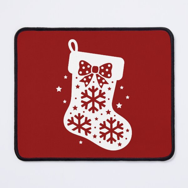 Artikelvorschau, Weihnachtsstrumpf-Silhouette mit Schneeflocken und gepunkteter Schleife entworfen und verkauft von Osmose-Studio.