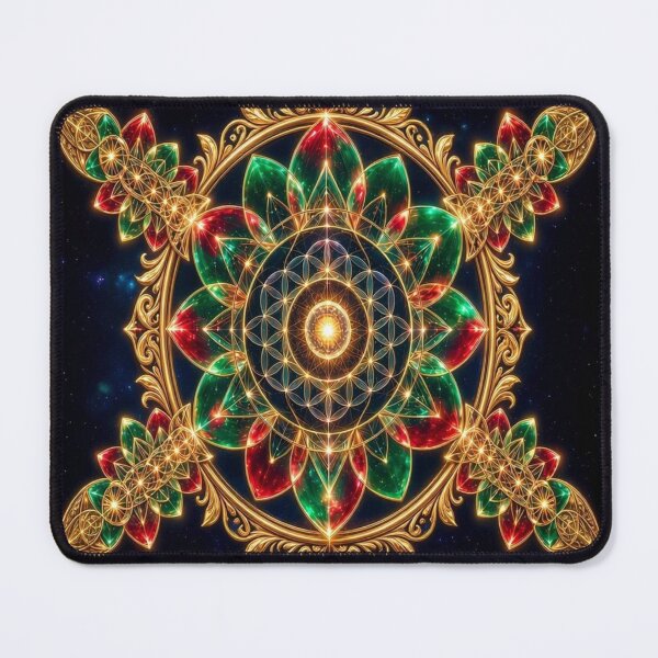 Item preview, Sacred Geometry Flower of Life - Cosmic Emerald Ruby Mandala designed and sold by Breezes-of-Ida.