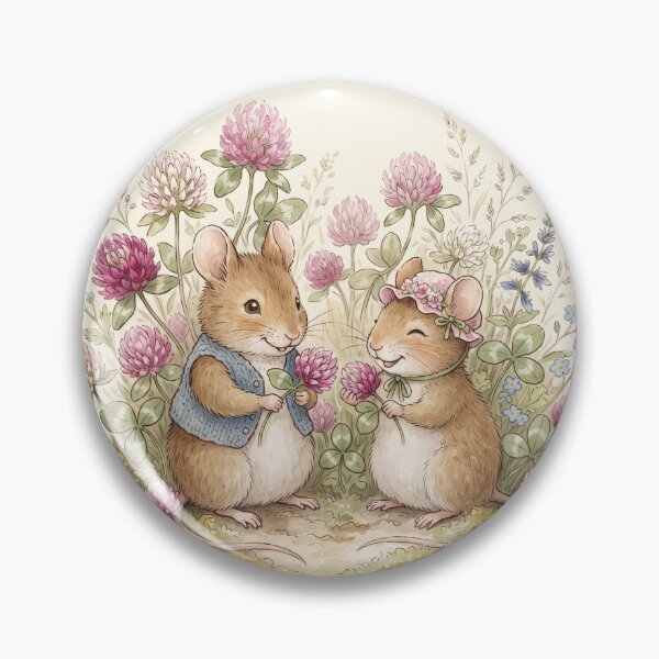 Item preview, Field Mice Clover Flowers Cottagecore Watercolor designed and sold by Pasteltone.