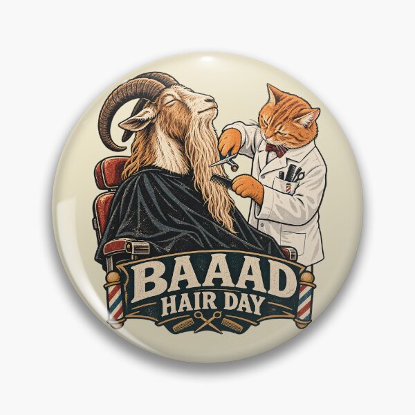 Item preview, Baaad Hair Day Cat Barber & Goat | Funny Vintage Barbershop Art designed and sold by Dogandesighn.