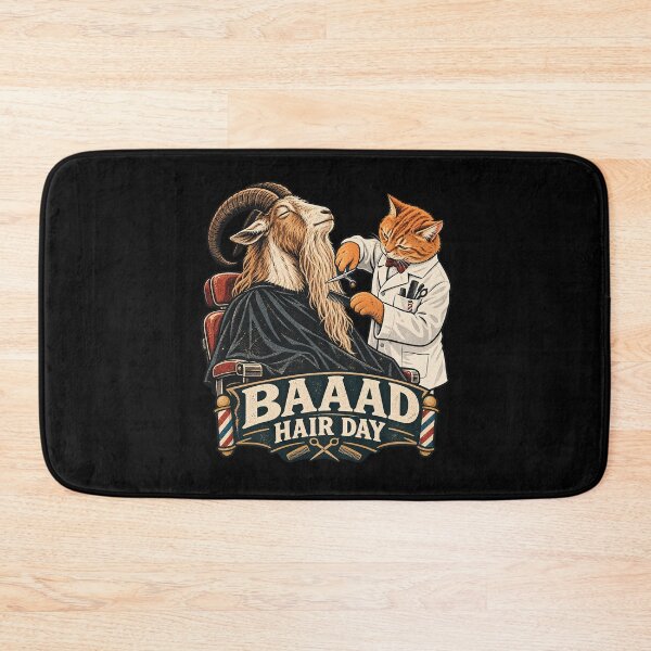 Item preview, Baaad Hair Day Cat Barber & Goat | Funny Vintage Barbershop Art designed and sold by Dogandesighn.