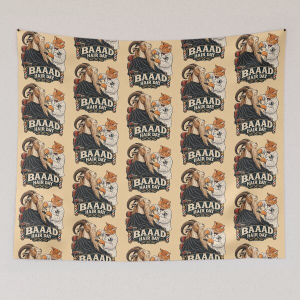 Item preview, Baaad Hair Day Cat Barber & Goat | Funny Vintage Barbershop Art designed and sold by Dogandesighn.