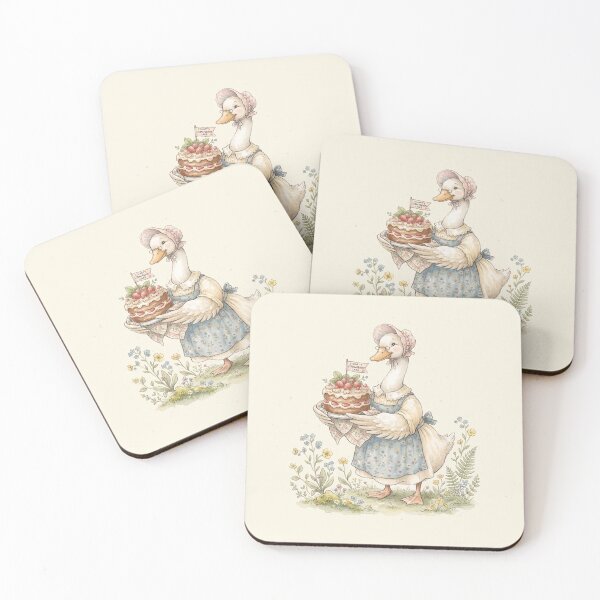 Item preview, Goose Strawberry Cake Vintage Watercolor Art designed and sold by Pasteltone.