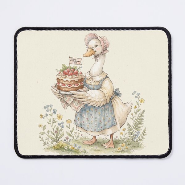 Item preview, Goose Strawberry Cake Vintage Watercolor Art designed and sold by Pasteltone.