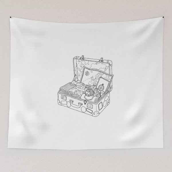 Aperçu de l'œuvre Valise de Voyage Ouverte Esthétique avec Appareil Photo, Dessin au Trait Coloriage créée et vendue par polisi26.