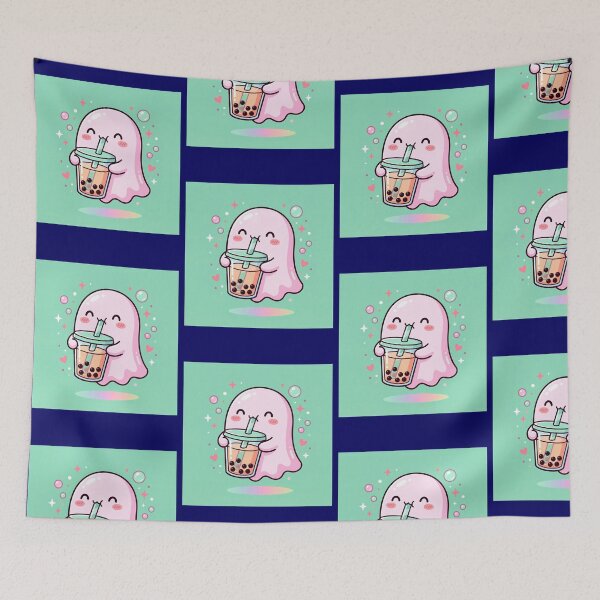 Item preview, Cute Little Ghost Drinking Boba Tea Pastel Kawaii Halloween Art designed and sold by urmoments.