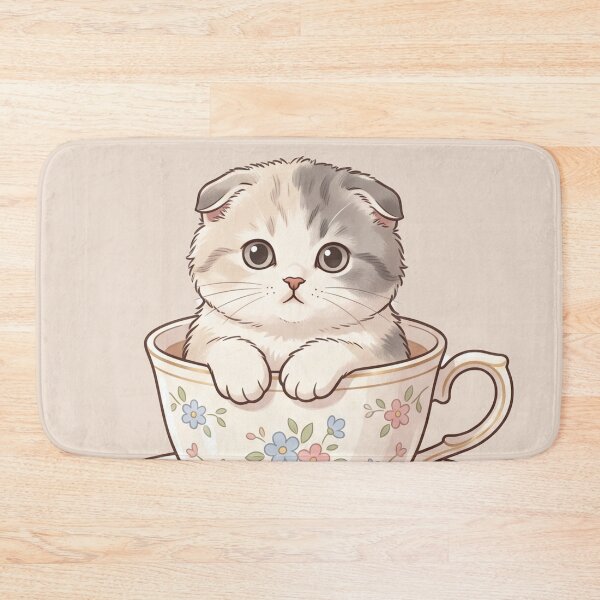 Artikelvorschau, Niedliches Scottish-Fold-Kätzchen in einer geblümten Teetasse entworfen und verkauft von AIG - Andrei Ilie Graphics.