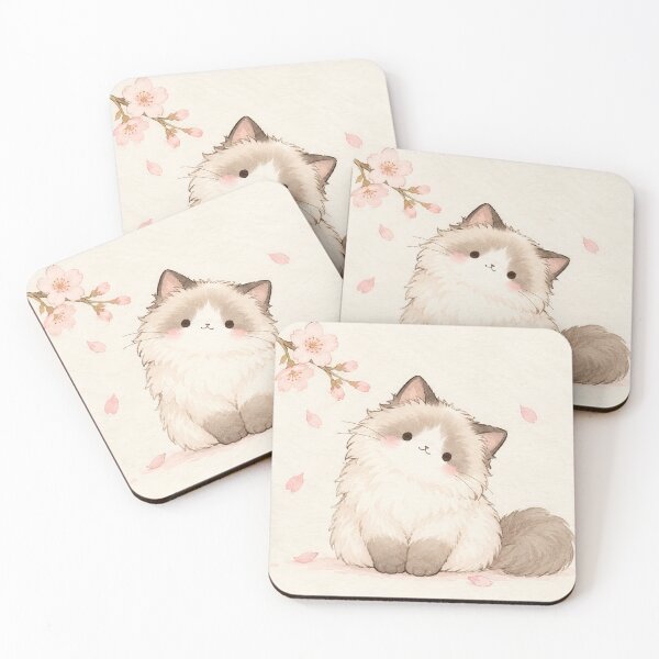 Item preview, Kawaii Ragdoll Cat Beneath Pink Cherry Blossoms with Drifting Sakura Petals designed and sold by AshiraCreations.