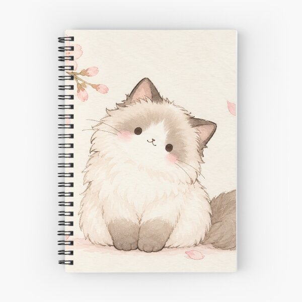 Item preview, Kawaii Ragdoll Cat Beneath Pink Cherry Blossoms with Drifting Sakura Petals designed and sold by AshiraCreations.