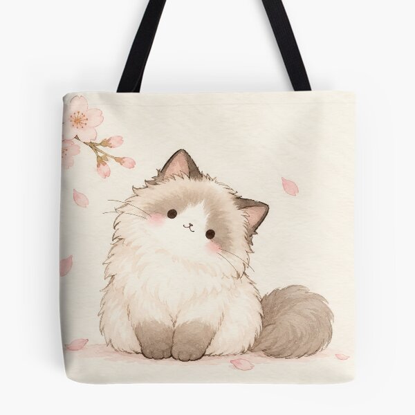 Item preview, Kawaii Ragdoll Cat Beneath Pink Cherry Blossoms with Drifting Sakura Petals designed and sold by AshiraCreations.