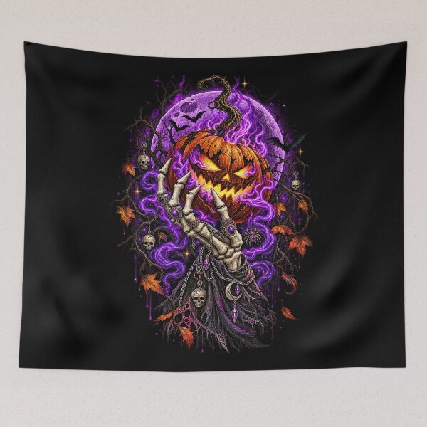 Item preview, Pumpkin Curse – Gothic Skeleton Hand Halloween Pumpkin designed and sold by GrimCuteStudio.