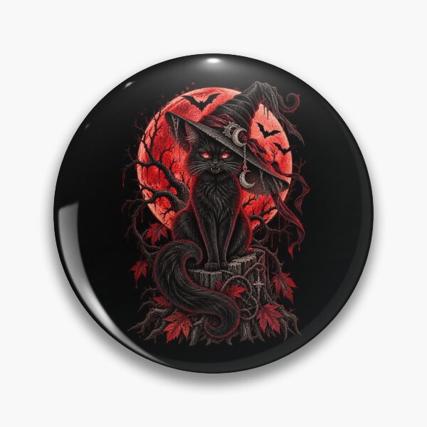 Artikelvorschau, Crimson Moon Witch Cat – Gothic Black Cat Halloween Art entworfen und verkauft von GrimCuteStudio.