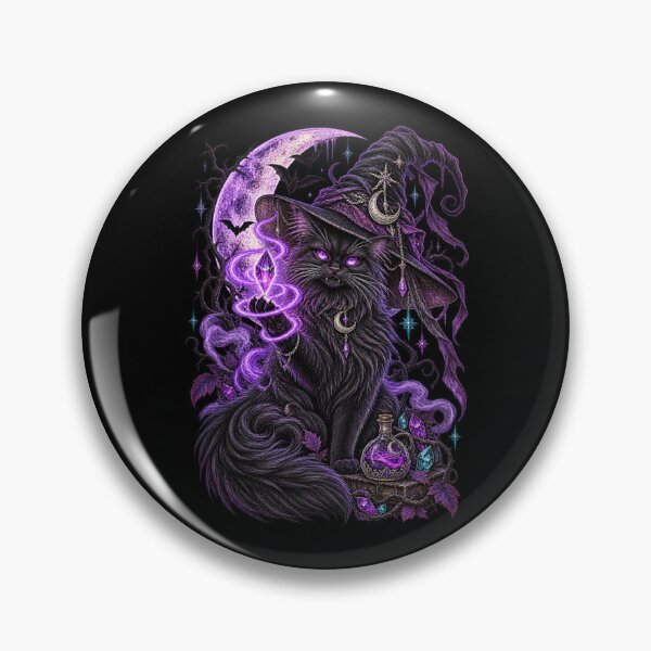 Artikelvorschau, Mystic Violet Witch Cat – Purple Moon Gothic Halloween entworfen und verkauft von GrimCuteStudio.