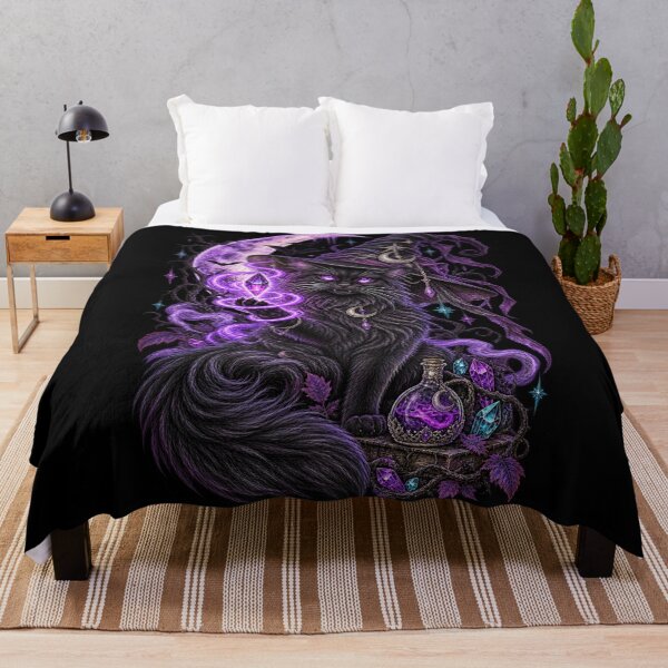 Artikelvorschau, Mystic Violet Witch Cat – Purple Moon Gothic Halloween entworfen und verkauft von GrimCuteStudio.