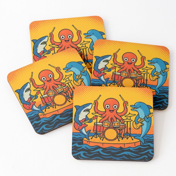 Item preview, Ocean Rock Band Octopus Drummer | Shark & Dolphin Musician Art designed and sold by Dogandesighn.