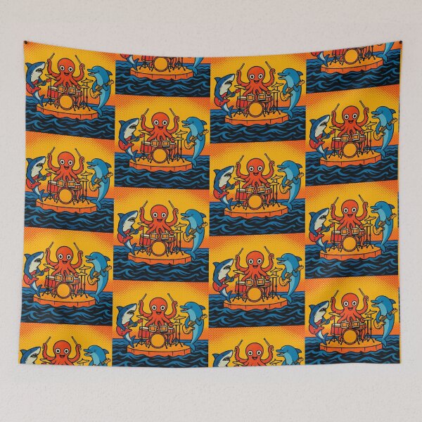 Item preview, Ocean Rock Band Octopus Drummer | Shark & Dolphin Musician Art designed and sold by Dogandesighn.