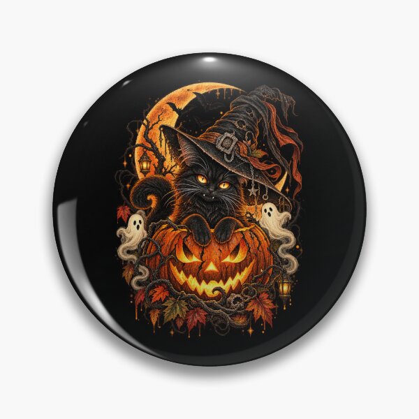 Artikelvorschau, Pumpkin Moon Witch Cat – Cute Gothic Black Cat Halloween entworfen und verkauft von GrimCuteStudio.