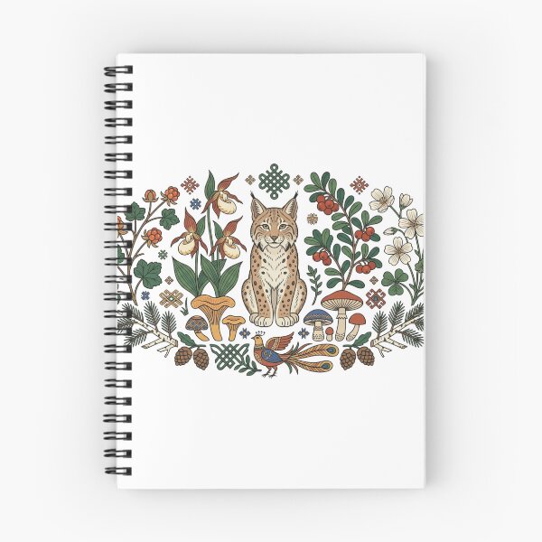Item preview, Nordic Folk Art Eurasian Lynx Botanical Pattern designed and sold by lovepower.