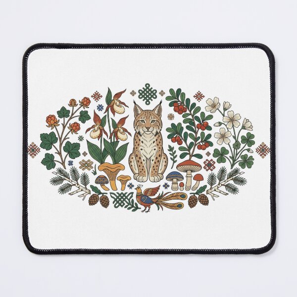 Item preview, Nordic Folk Art Eurasian Lynx Botanical Pattern designed and sold by lovepower.