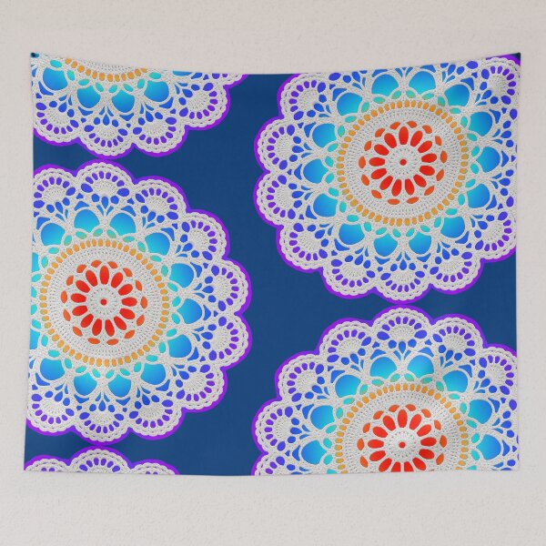 Item preview, White Lace Doily Retro Vibes on Colorful Mandala Shapes Mania designed and sold by Shapes-Mania.