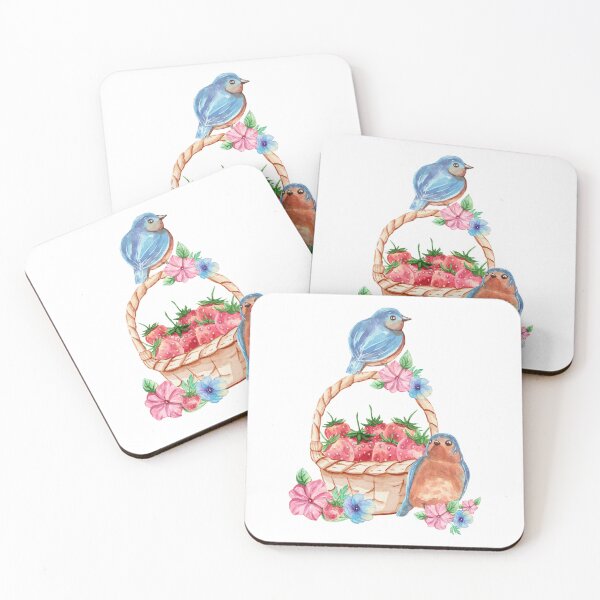 Item preview, Basket with strawberries and bluebirds designed and sold by Lubakeep-art.