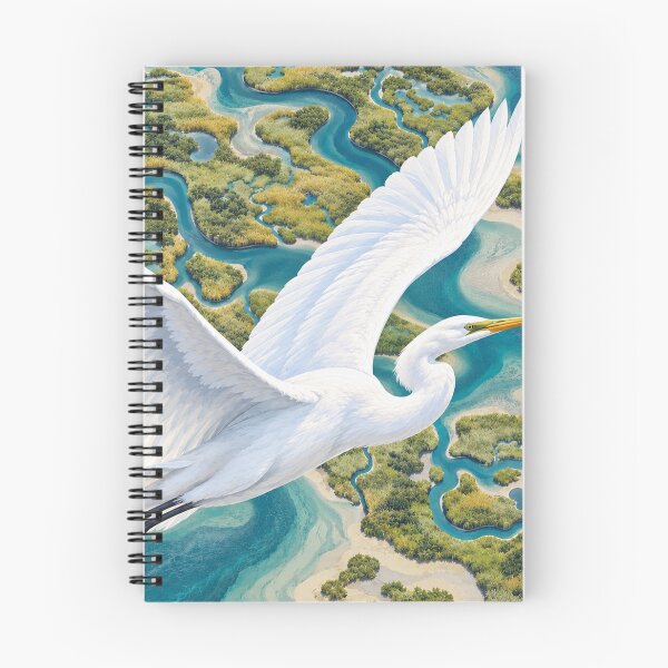 Item preview, Marshland Flight — White Egret Over Turquoise Waters designed and sold by Penbrook Farms.