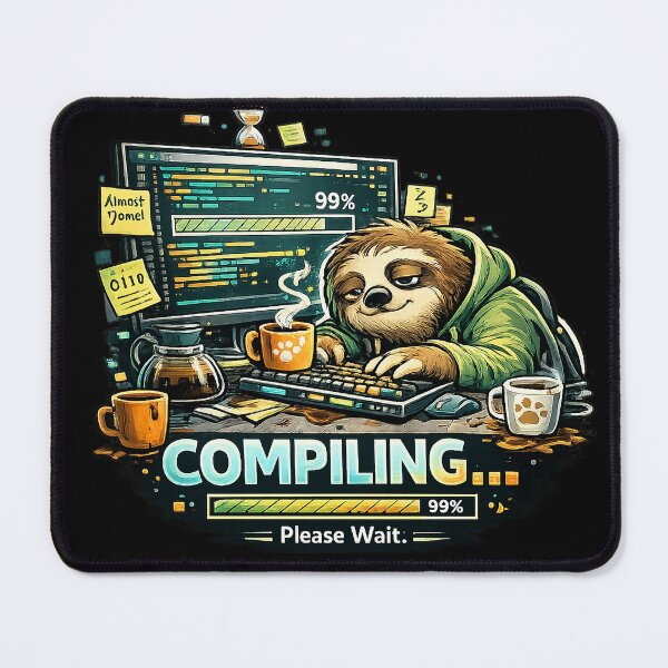 Item preview, Compiling Please Wait Sloth Programmer | Funny Coding Humor Art designed and sold by Dogandesighn.