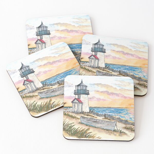 Aperçu de l'œuvre Phare de Brant Point à l'aquarelle – Reproduction d'art côtier de Nantucket, cadeau de voyage du Massachusetts créée et vendue par artshop77.