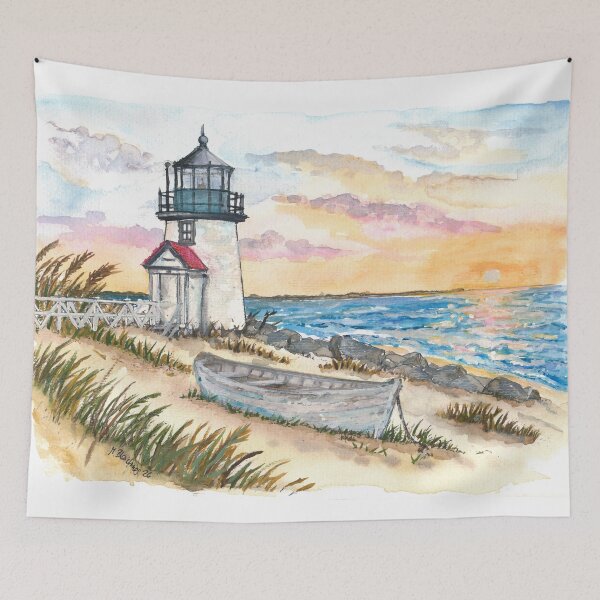 Item preview, Acuarela del faro de Brant Point – Lámina artística de la costa de Nantucket, regalo de viaje a Massachusetts designed and sold by artshop77.