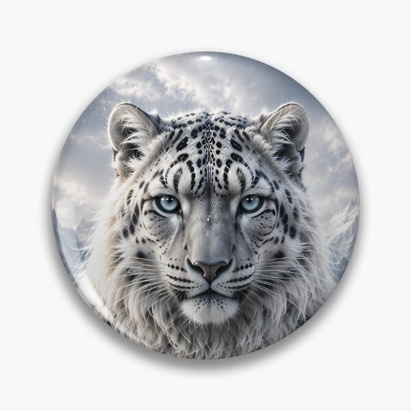 Item preview, Snow Leopard Blue Eyes in Snowy Mountains – Winter Wildlife Art designed and sold by ManJiangHong.
