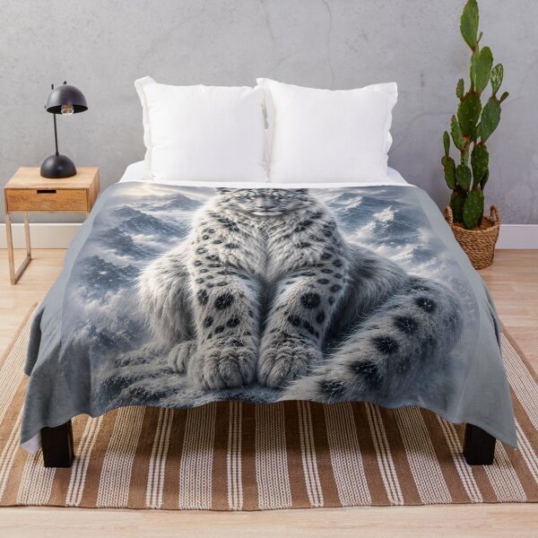 Item preview, Snow Leopard Blue Eyes in Snowy Mountains – Winter Wildlife Art designed and sold by ManJiangHong.