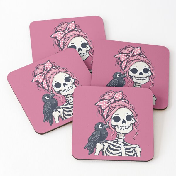 Item preview, Pink Skeleton Girl With Raven designed and sold by CreepyCornerArt.